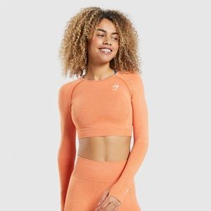 Gymshark Vital Seamless 2.0 Crop Top in Orange Marl size Small Long Sleeves